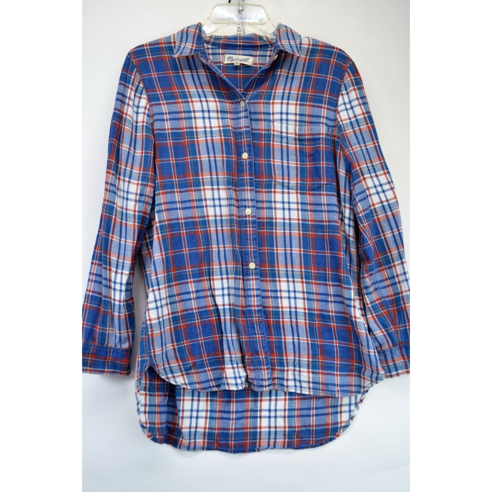 Madewell Womens Blue Orange Plaid Small Cotton Long Sleeve Shirt (F2)